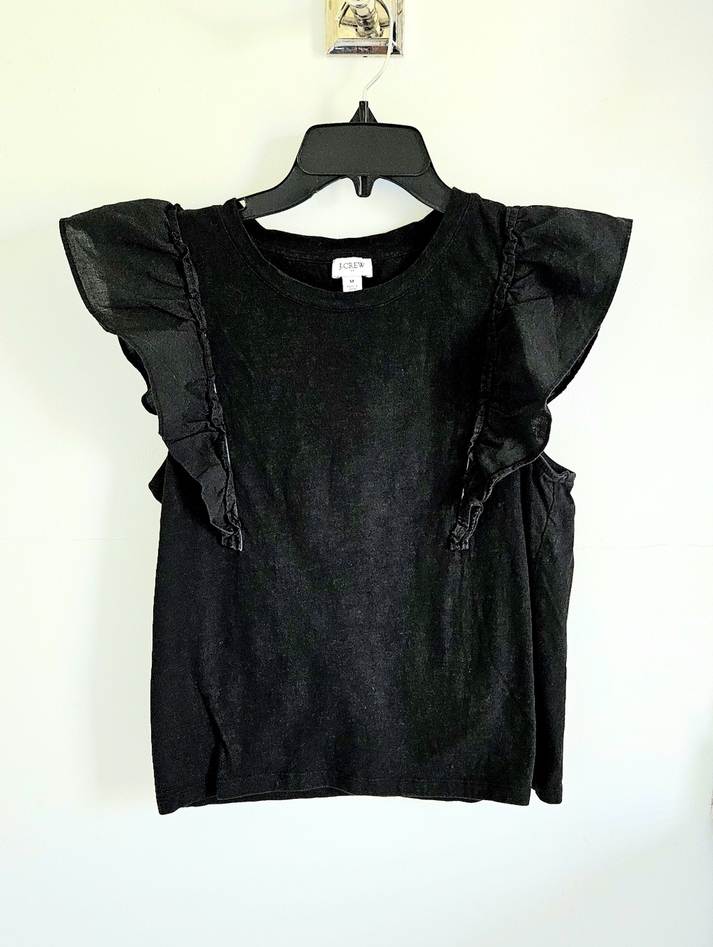 J Crew Ruffle Black Tshirt